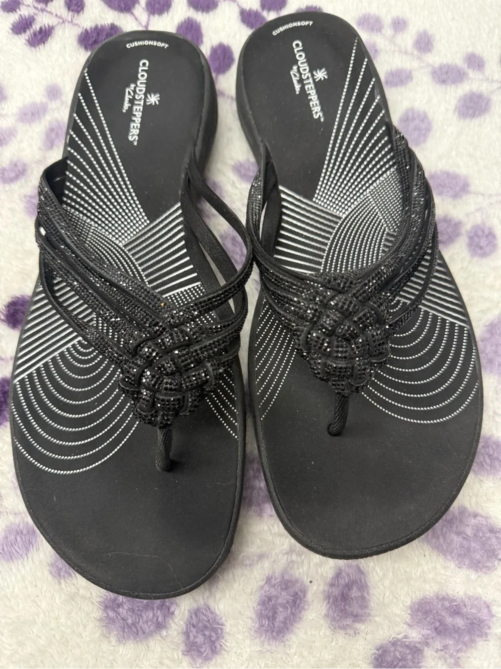 Cloudsteppers by Clarks Black Beaded Thong Sandals - Women's